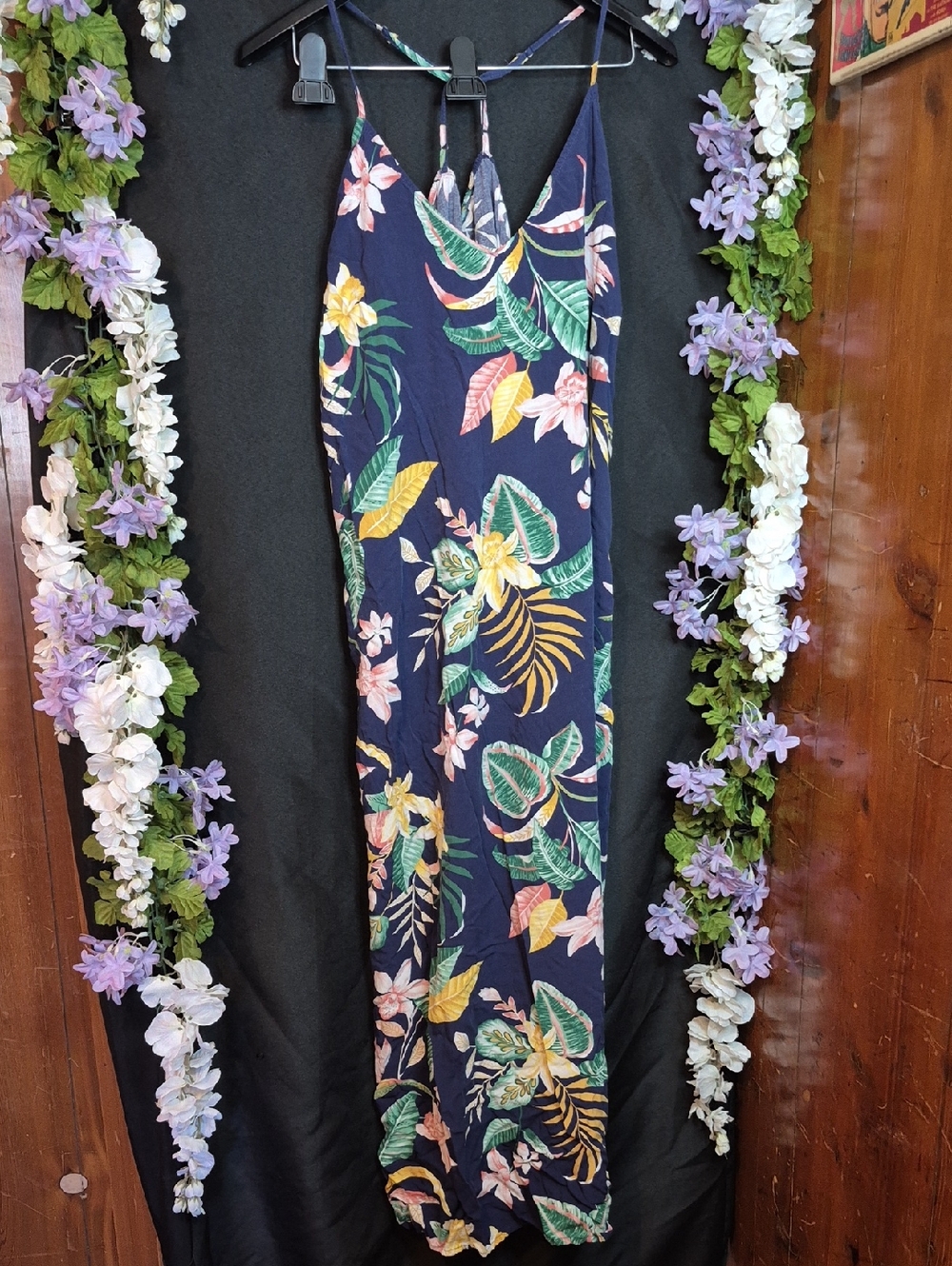 Old Navy Navy Tropical Floral Maxi Dress